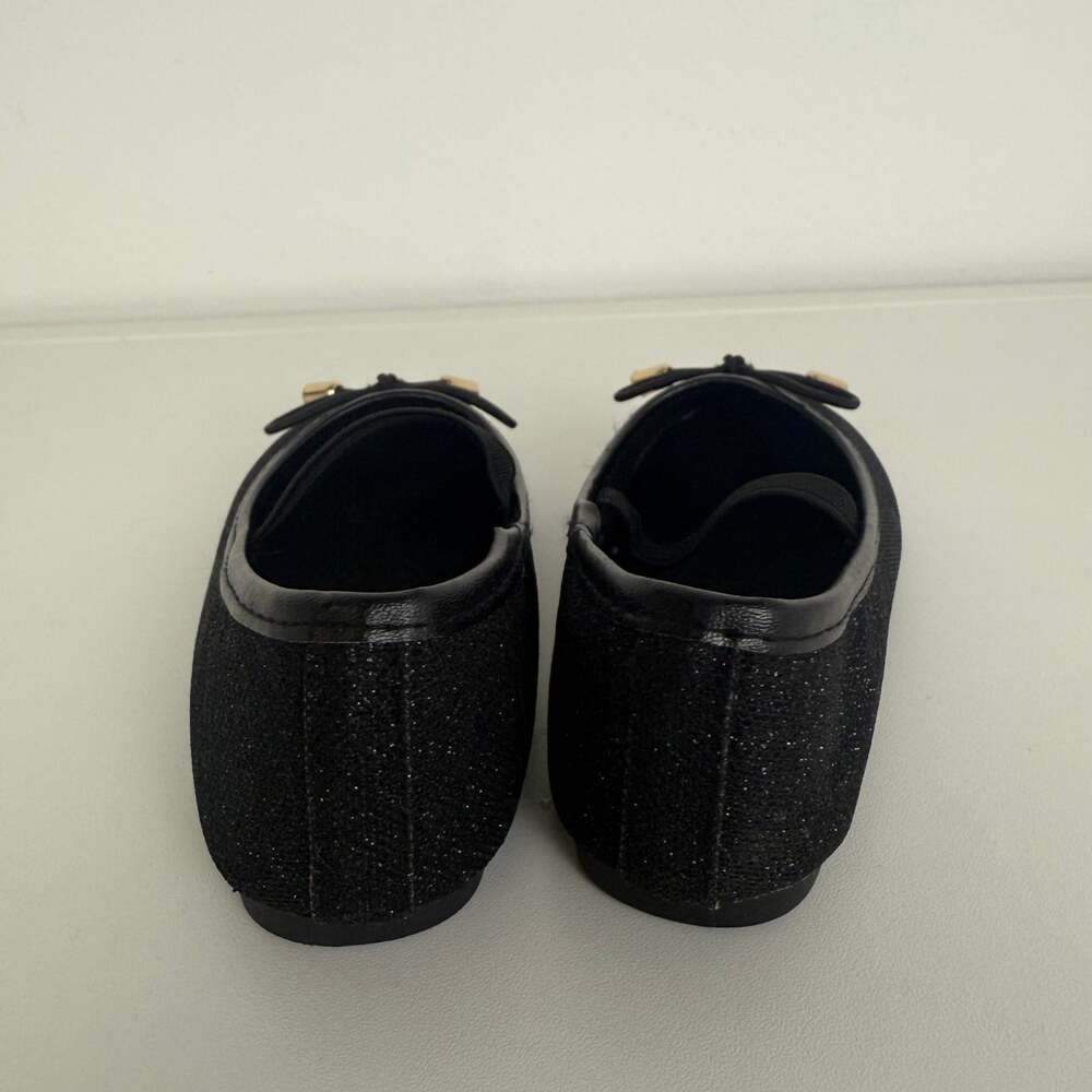 Toddler Girls Slip-On Ballet Christmas Holiday Black Glittery Bow Flat Shoes 6M - Picture 3 of 8